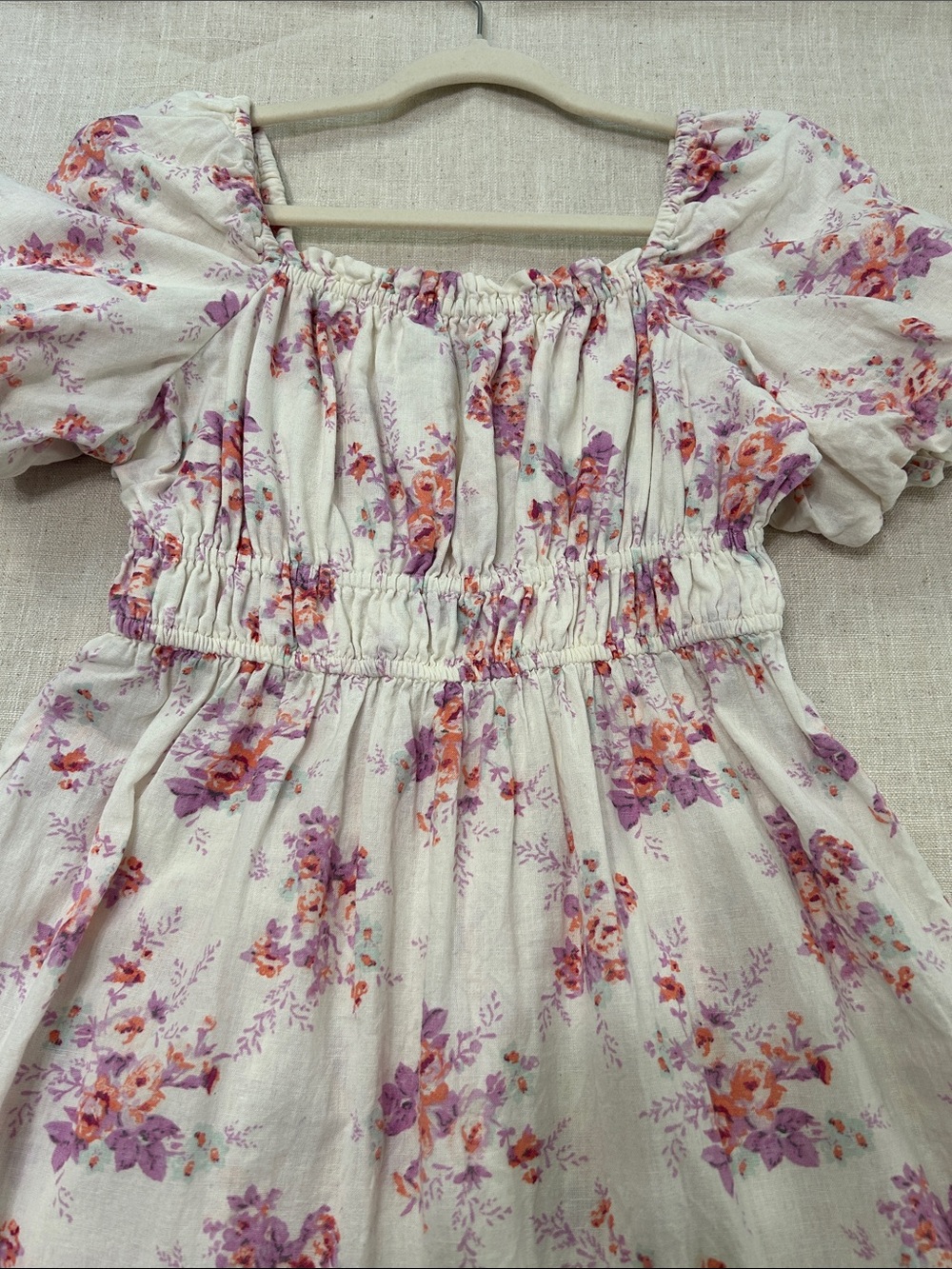 Dizzy Lizzy Dress Floral Puff-Sleeve Smocked Waist Ruffle Tier Hem Cottage Midi - Picture 12 of 16